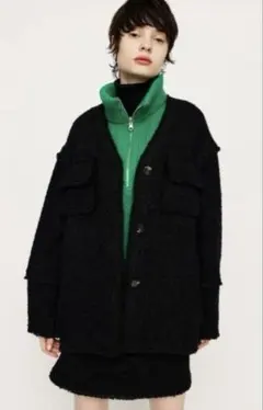 SLY スライ　ツイードジャケット ノーカラー ジャケット オーバーサイズ