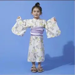 プティマイン　浴衣　花柄　ストライプ　110cm 帯付きのサムネイル