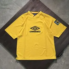 古着 90s アンブロ 刺繍ロゴ フットボール ゲームシャツ イエロー L