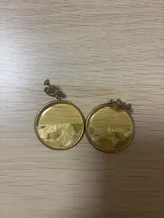 イエロー マーブル模様 円形イヤリング