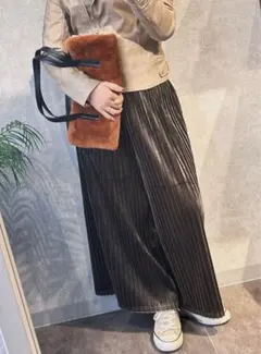 ブラウン グラデーション ベルベット プリーツパンツ 新品未使用