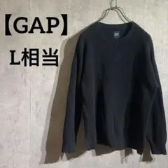 【美品】GAP ギャップ ニット　ワッフル　クルーネックブラック 黒 L相当