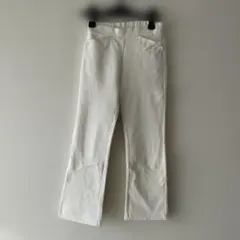 裏起毛ホワイト フレアパンツ ゴムウエスト