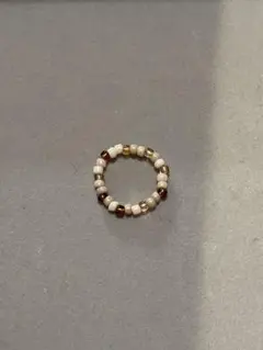 ハンドメイド ビーズリング ベージュ ブラウン