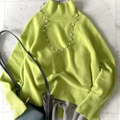 美品 アダムエロペ ウール クロップド タートル プルオーバー ライトグリーン