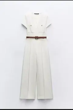 ZARA ベルト付きクレープ地オールインワン