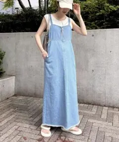 CIAOPANIC TYPY■綿麻デニムカットアウトZIPキャミワンピース◆青M