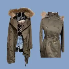 NINE オリーブグリーン モッズコート ボア付き