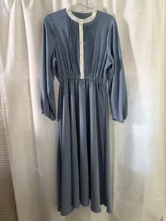 グレー 長袖 膝丈ワンピース