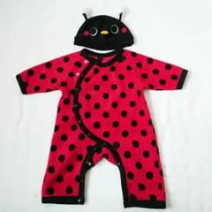 【値下げ】美品☆50-60cm てんとう虫柄フリースロンパース