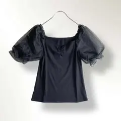 美品　アラマンダ　リブニットカットソー　バルーンスリーブ　ブラック