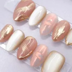 91ネイルチップSサイズ 韓国 ニュアンス ミラー マグネット フレンチ　ピンク