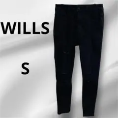 【WILLS】ダメージ加工 ブラックスキニーパンツ✨S