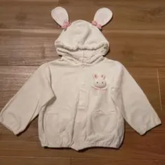 mezzo piano トレーナー　80cm　フード付き　白　うさぎ耳　前開き