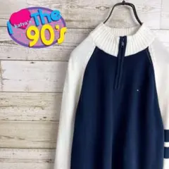 90's トミーヒルフィガー ロゴ刺繍 薄手 コットンニットプルオーバー 希少