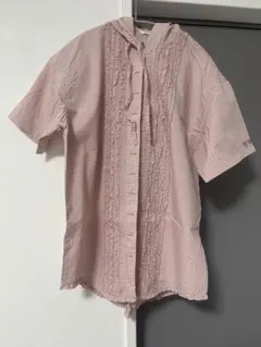 フード付き赤白チェックシャツ 半袖