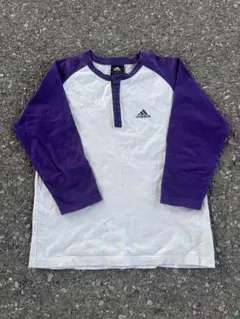 【美品】adidasラグラン長袖Tシャツ 紫×ホワイト ワンポイントロゴ S