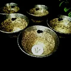 陶悦窯　悦山　金彩　瓢箪 透かし彫り　二段　小鉢揃　向付　デザート鉢　5客 陶悦窯 悦山 金彩 瓢箪 透かし彫り 二段 小鉢揃 向付 デザート鉢 5客