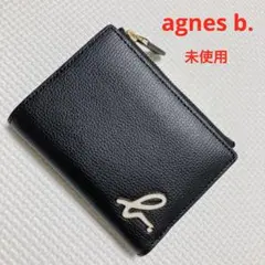 未使用　agnes b. アニエスベー レザー二つ折り財布 ブラック×グレー