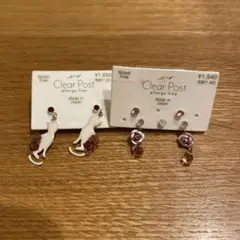 Clear Post 猫とバラのピアスセット