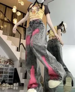 ストリート グラフィティ デニム カジュアル ストレート ルーズ