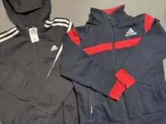 adidas パーカー 2点セット 黒 ネイビー/赤