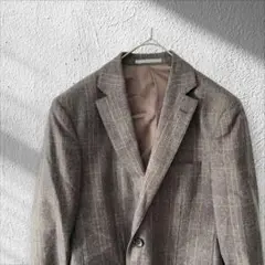 コメロ ▶ テーラードジャケット 茶 チェック イタリア製生地 オフィス
