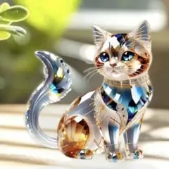 クリスタルプリントキャット　猫雑貨　置物　スタンド型　サンキャッチャー