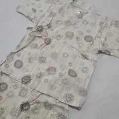 くろわっさんすべべ 花火柄 甚平 110　ベージュ