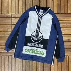 90s adidas アディダス デサント製 スウェット Vネック プルオーバー