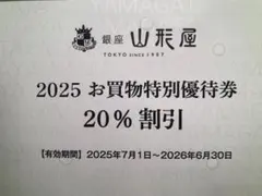 銀座山形屋 株主優待券(お買物優待券20％割引)