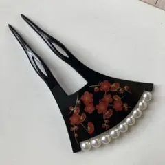 バチ型かんざし　和装かんざし 梅の花と竹のデザイン　パール　61104
