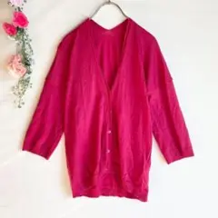 ユニクロ　レディースニットカーディガン　ウール70% 薄手　ピンク