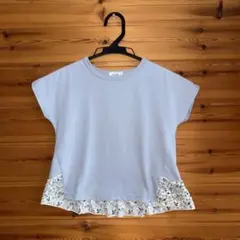 ペアマノン 半袖Tシャツ 120 花柄フリル ブルー 水色 小さなシミありのサムネイル