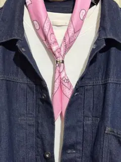 ヴィンテージ風　ペイズリーバンダナネックレス ピンクスカーフリング アメカジのサムネイル