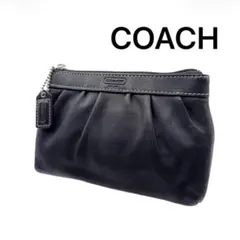 COACH ポーチ 黒 オシャレ 本革 小物入れ シンプル 人気