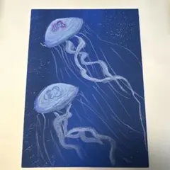 手描き キャンバス画 アート 抽象画 クラゲの宇宙