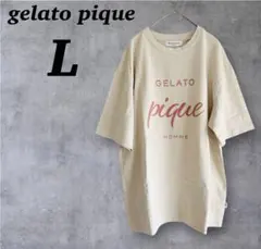 【ジェラートピケオム】ロゴプリント/Tシャツ/ベージュ/Lサイズ/男女兼用のサムネイル