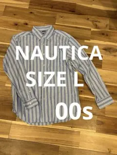 ノーティカ NAUTICA L ストライプシャツ ブルー 古着 スリムフィット