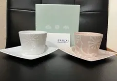 新品　はふり　茶菓ペア　桃白　西海陶器　はさみ焼きのサムネイル