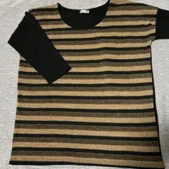 a.v.v standard 五分袖ニット 黒・金・茶色ボーダー