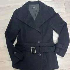 VICKY ブラック ダブルブレストピーコート