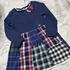 美品♡ミキハウス♡ネイビー チェック柄 ワンピース ♡１２０