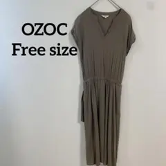 【663】OZOC カットソーワンピース 38 カーキ 半袖