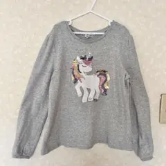 【140】anyFAM 女の子 長T ユニコーン グレー 綿100%