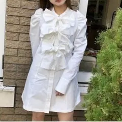 one spo ワンスポ ワンピース リボン シャツワンピース 黒