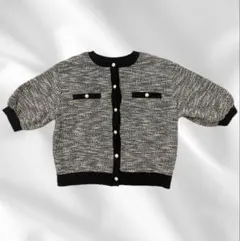 【COLZA】6分袖 ツイード風カーディガン【美品】ブラックホワイト黒白