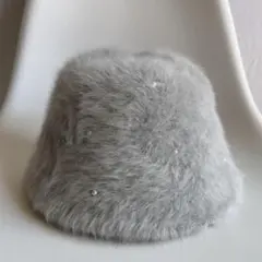 nyunyu 韓国　ファー　バケットハット　パール　グレー