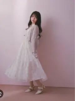 evelyn ラメフリル花柄OP PI ピンク　ロングサイズ　エブリン
