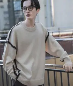 RAGEBLUE ハンドステッチニットクルー ホワイト Lサイズ